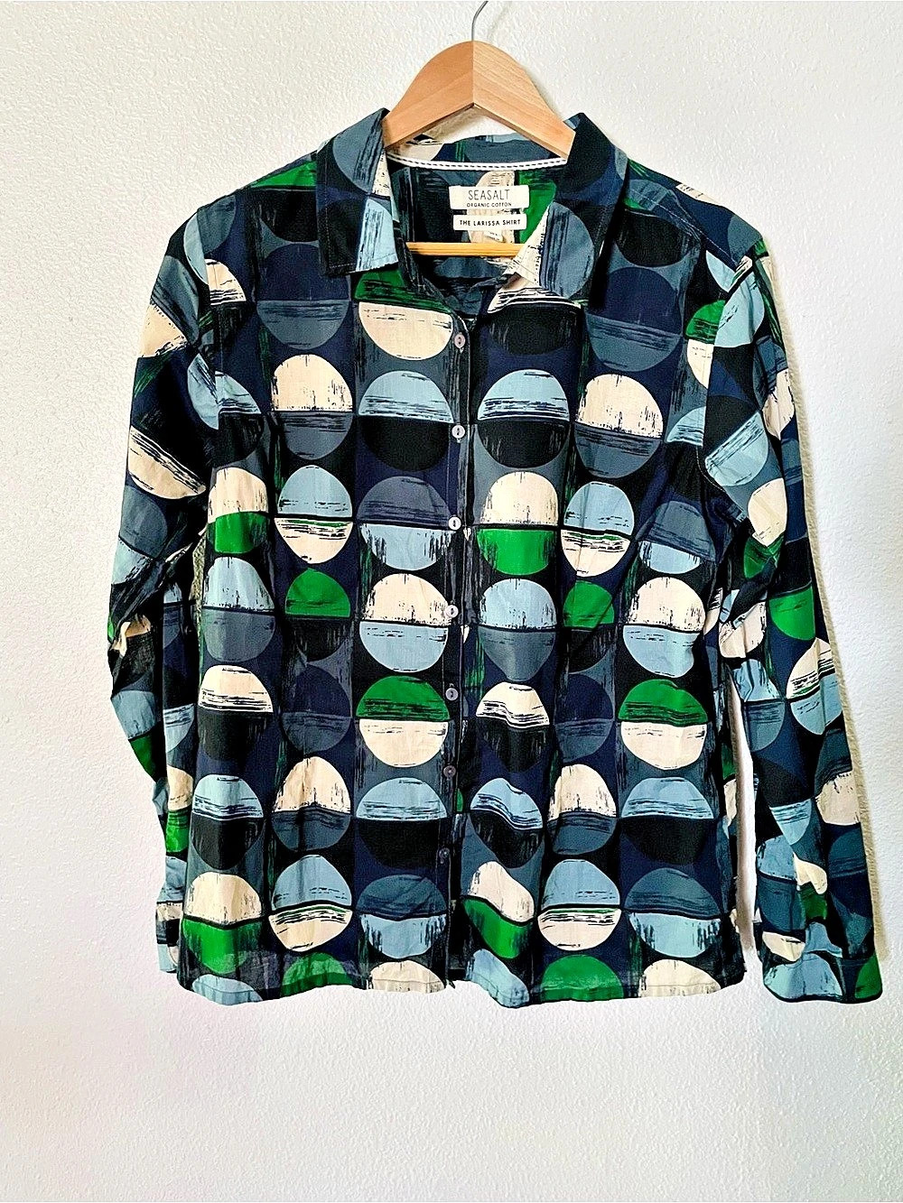 Seasalt The Larissa Shirt Geometric Organic Cotton Shirt Size 8 Blouse
